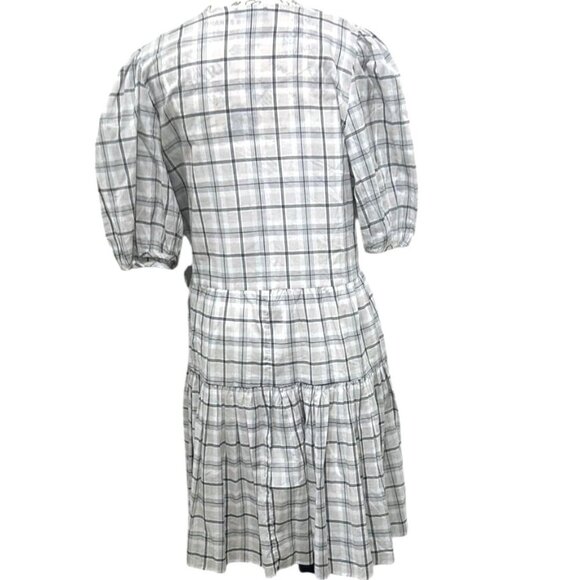 NWT J.Crew Oyster Plaid Puff Sleeve Wrap Mini Dress Cotton Voile M - Picture 6 of 9